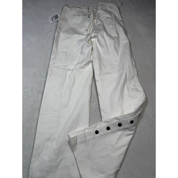 Staud Carter White Denim Straight Leg Sailor Flap Silver Buttons SZ 8 NWT 32” - Picture 9 of 9